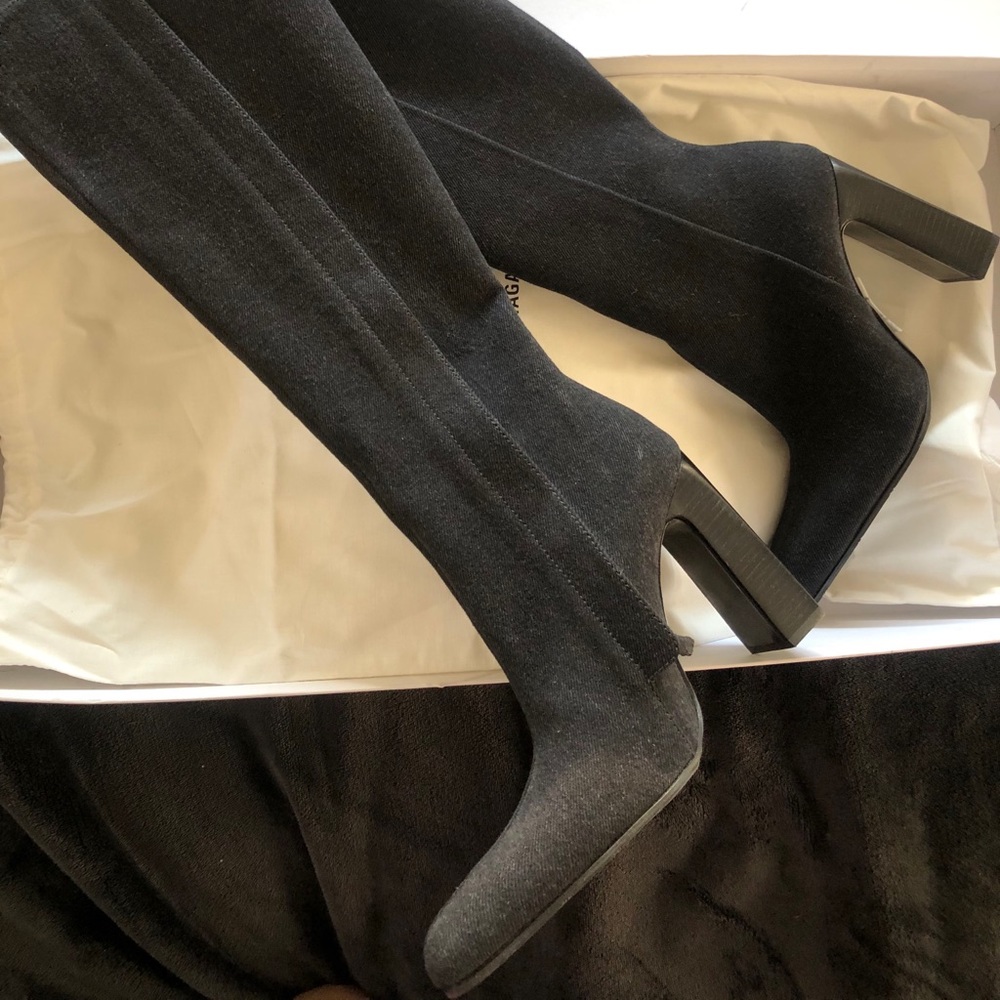 Balenciaga denim knee high boots